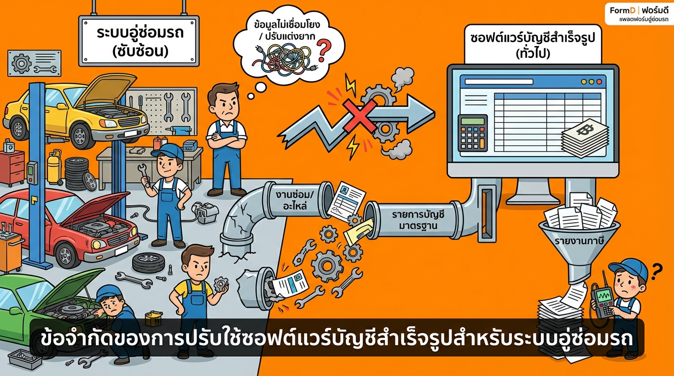 ข้อจำกัดของการใช้โปรแกรมบัญชีสำเร็จรูปมาดัดแปลงเป็นระบบอู่
