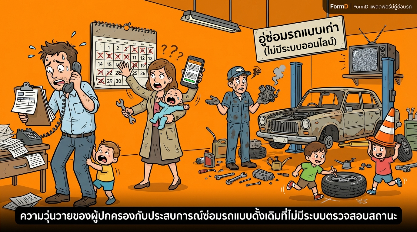 ความวุ่นวายของพ่อแม่กับประสบการณ์ซ่อมรถแบบเดิมที่ไม่มีระบบตรวจสอบสถานะ
